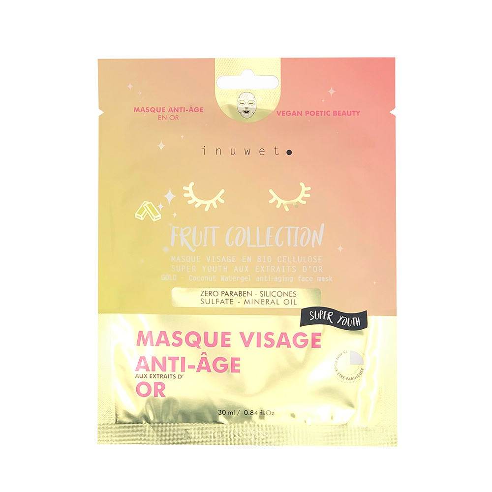 Inuwet MASQUE VISAGE ANTI AGE - EXTRAITS D'OR,BIO CELLULOSE, Masque visage