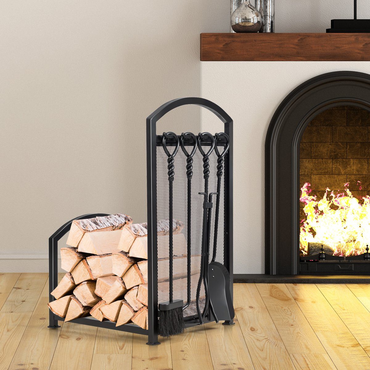 COSTWAY Kaminholzregal, BxTxH:40x43x70 cm, mit 4 Werkzeugen