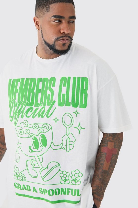 Plus weißes T-Shirt mit Members Club Worldwide Print
