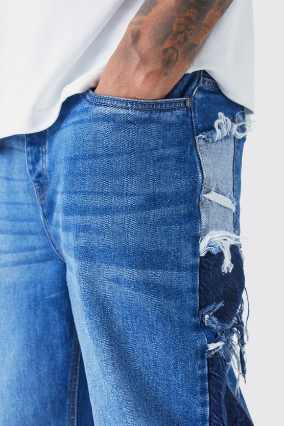 Tall lockere Patchwork Jeans mit Seitenstreifen