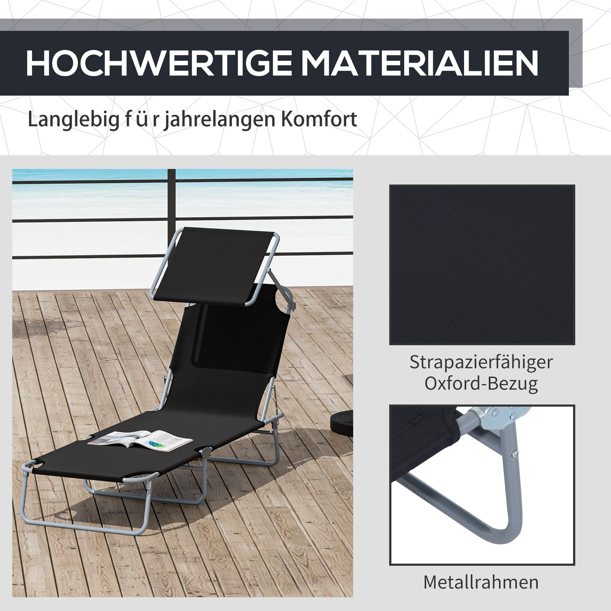 Outsunny Gartenliege Sonnenliege, Set, 1 St., 1 x Sonnenliege, mit Sonnendach