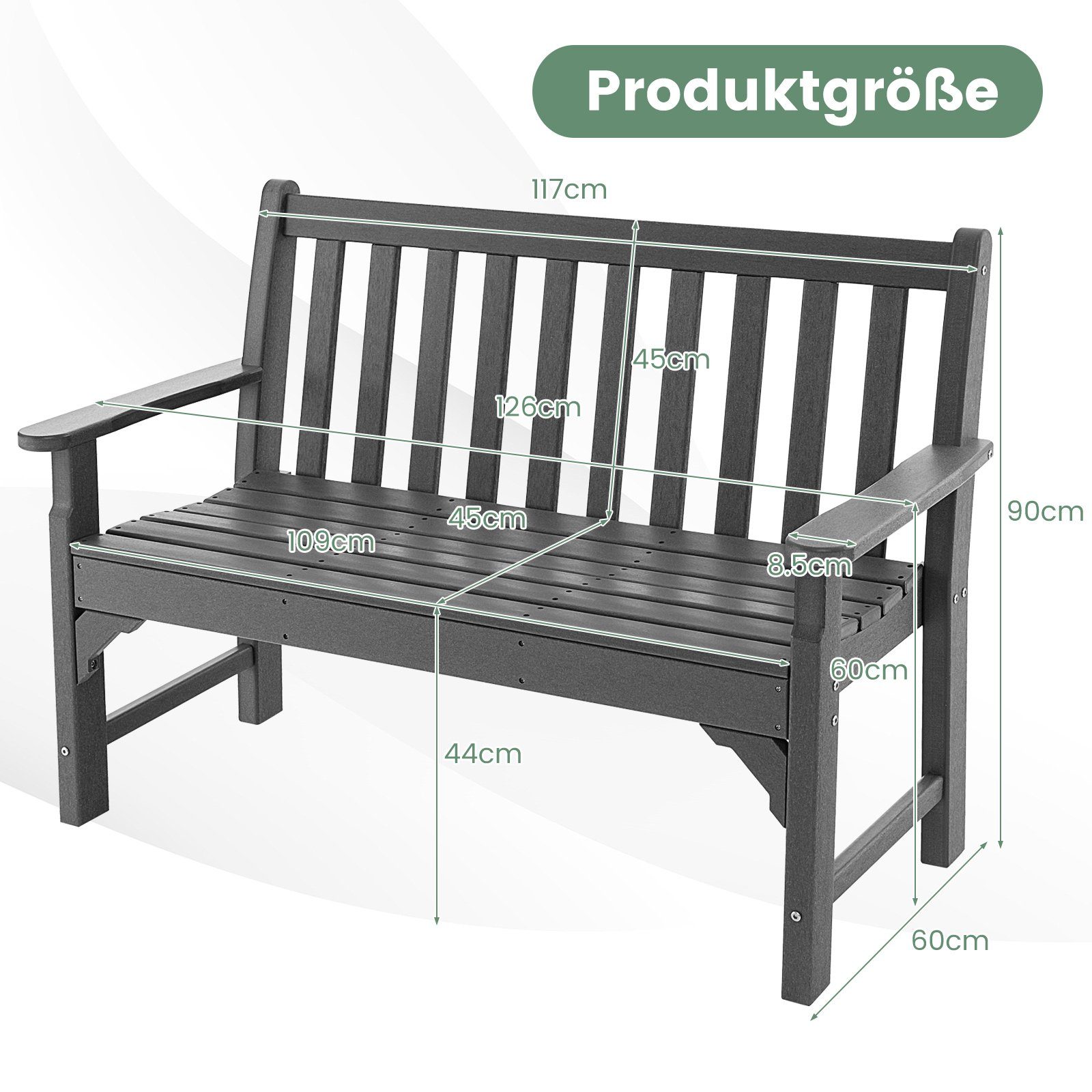 COSTWAY Gartenbank 2-Sitzer Sitzbank, 126 x 60 x 90 cm, bis 320kg