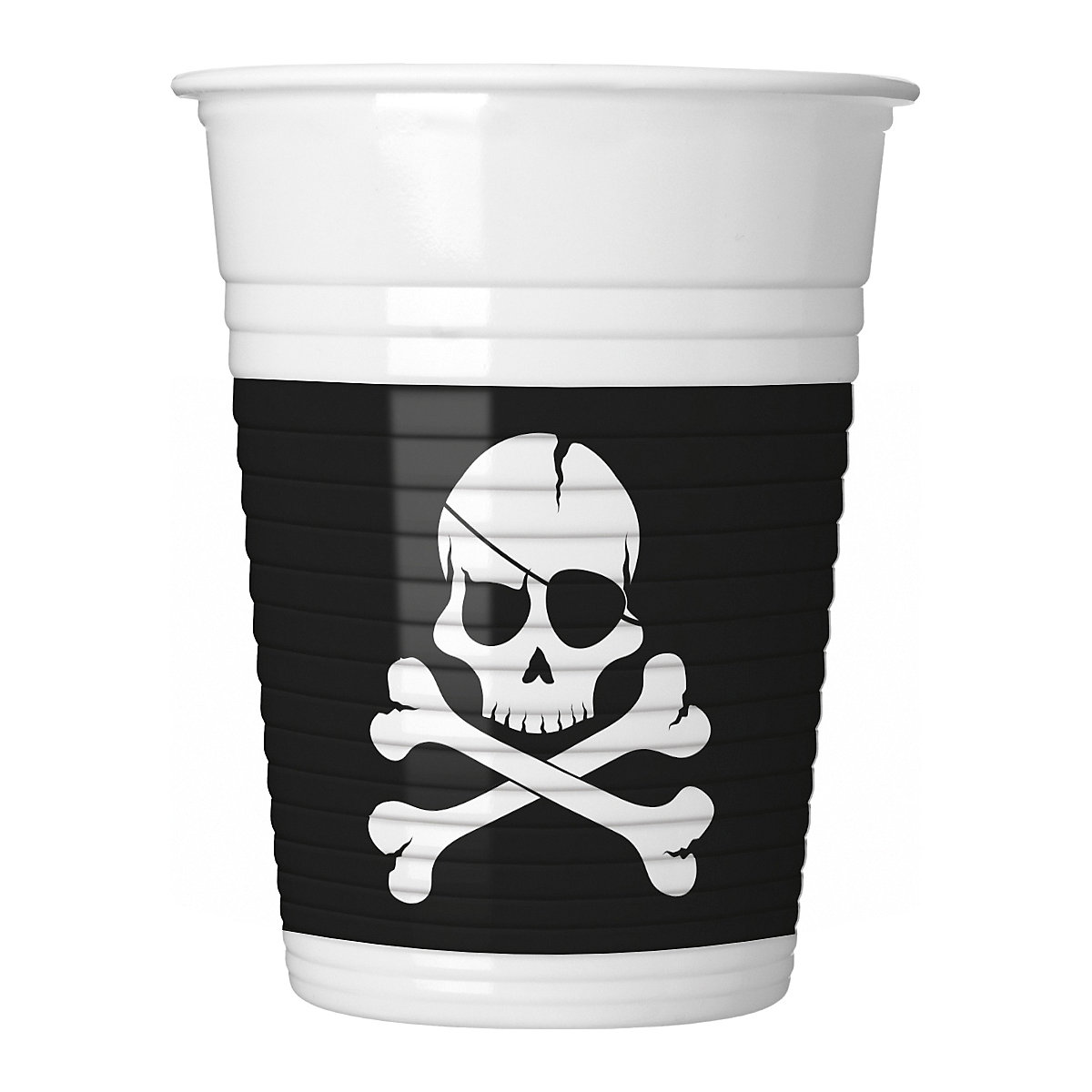 Partybecher/Trinkbecher Pirates Black Skull, 200 ml, Kunststoff, 8 Stück
