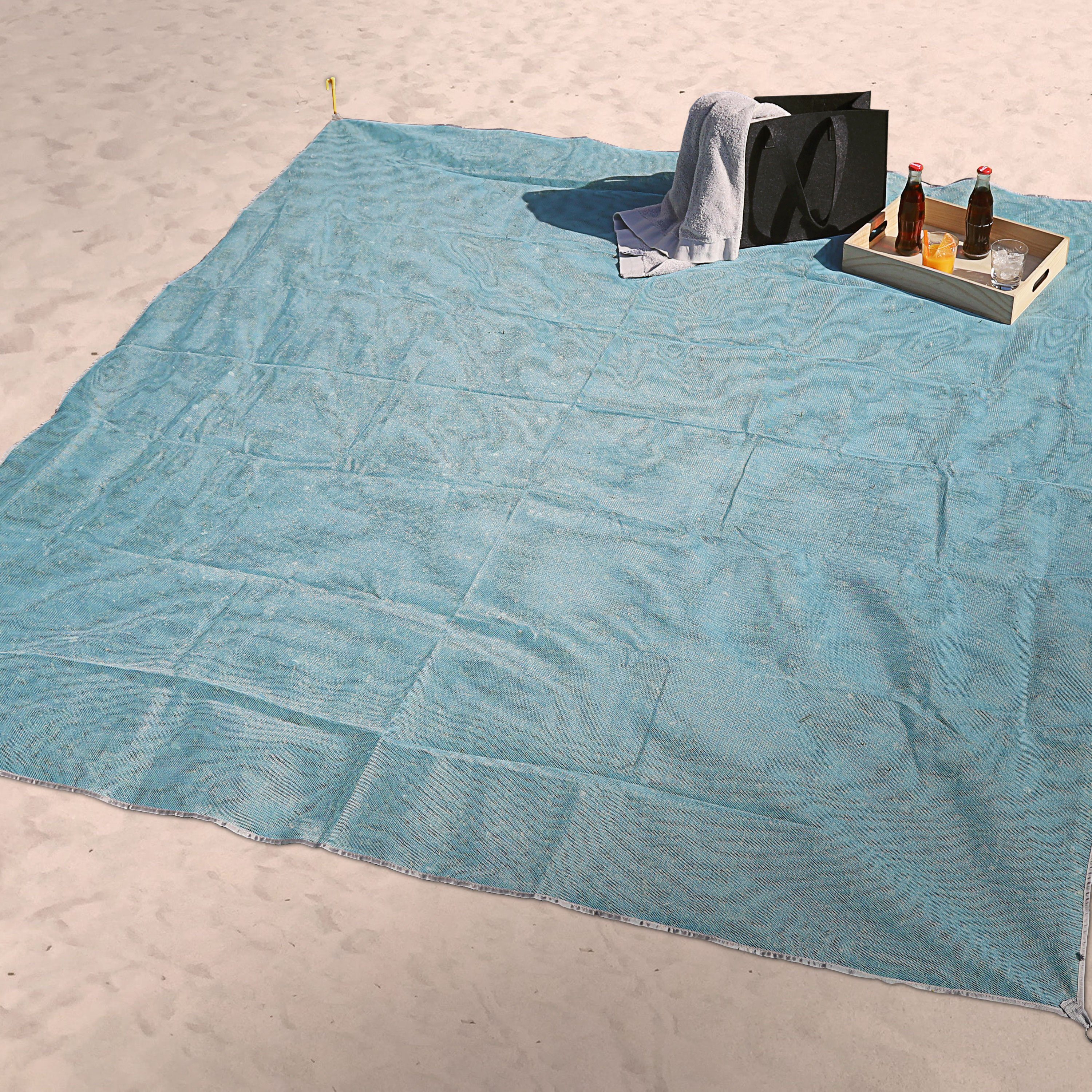 CEPEWA Strandtuch Stranddecke sandfrei blau 200x200cm Heringe Beutel