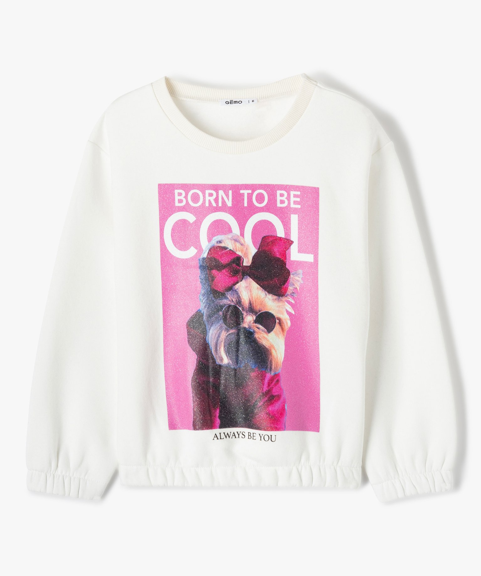 Sweat fille à motif fantaisie ecru | GEMO