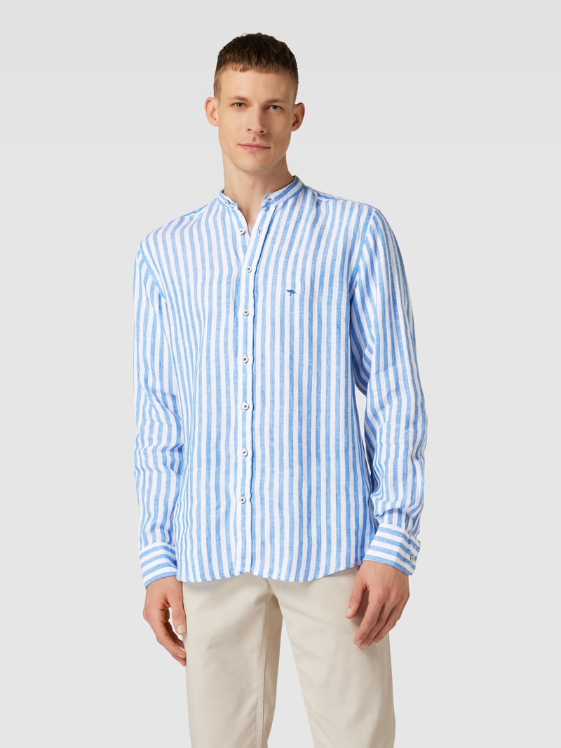 Slim Fit Leinenhemd mit Streifenmuster in royalblau
