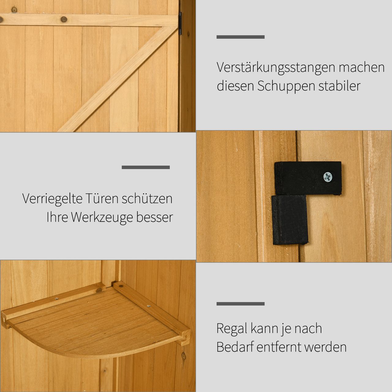 Outsunny Gartenschrank Geräteschuppen mit Fachböden Asphaltdach Holz Gelb