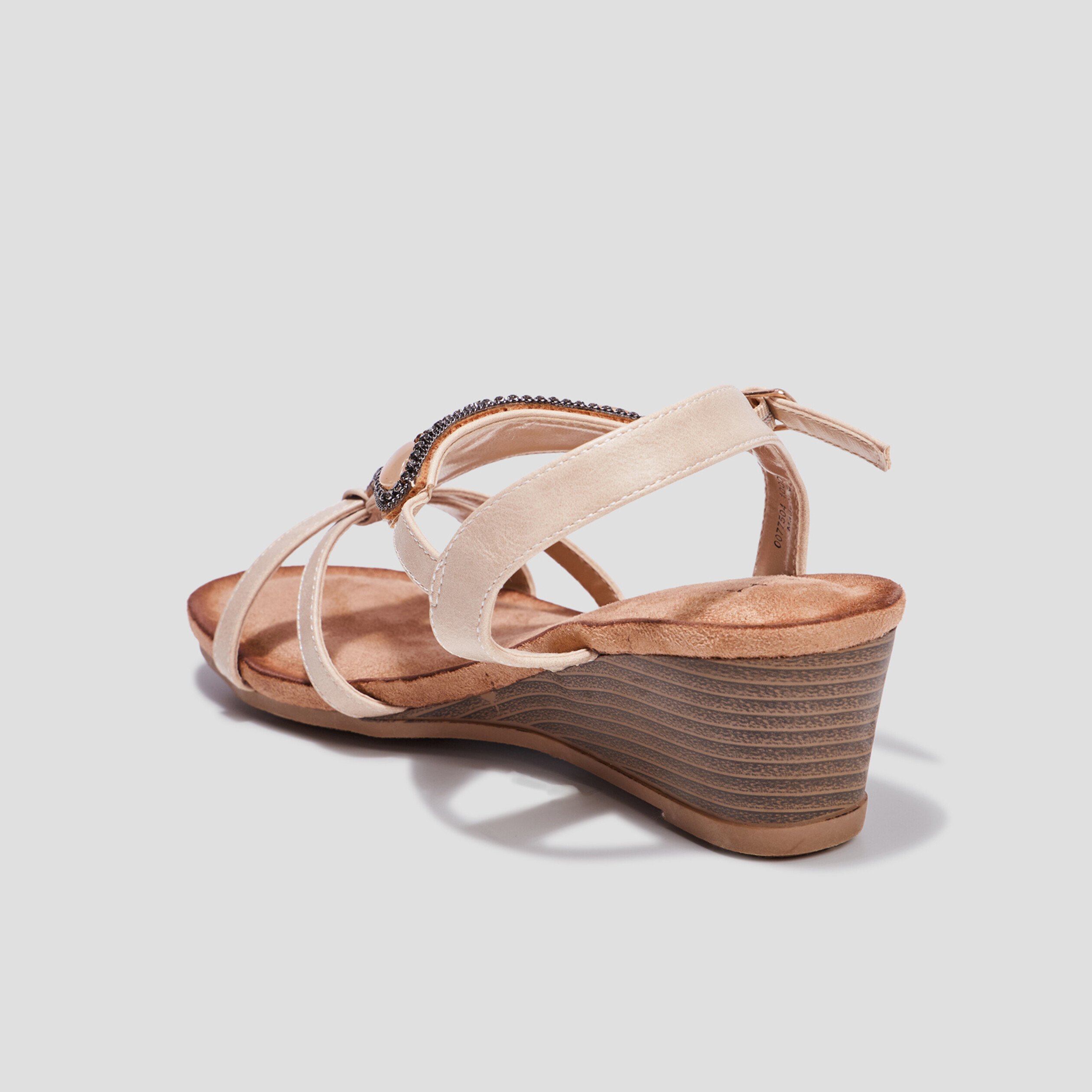 Sandales compensées bijoux et perles sable femme | La Halle