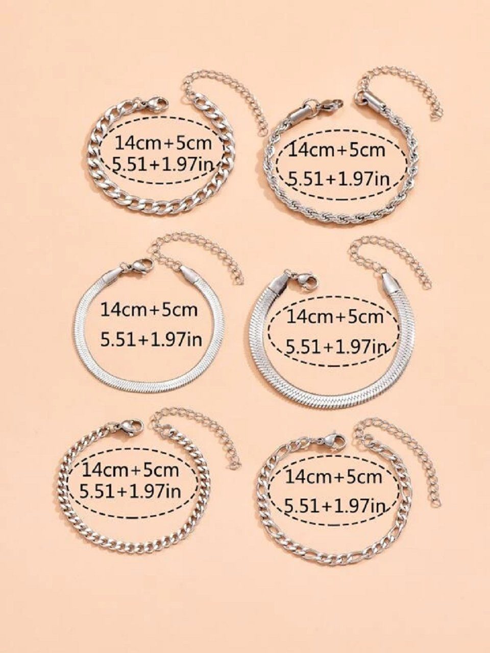 ENGELSINN Armketten Set Edelstahl Armketten Set Silber Damen Frauen Sommer (6-tlg), Sommerschmuck Bestseller Kettenarmband Angebot Sale