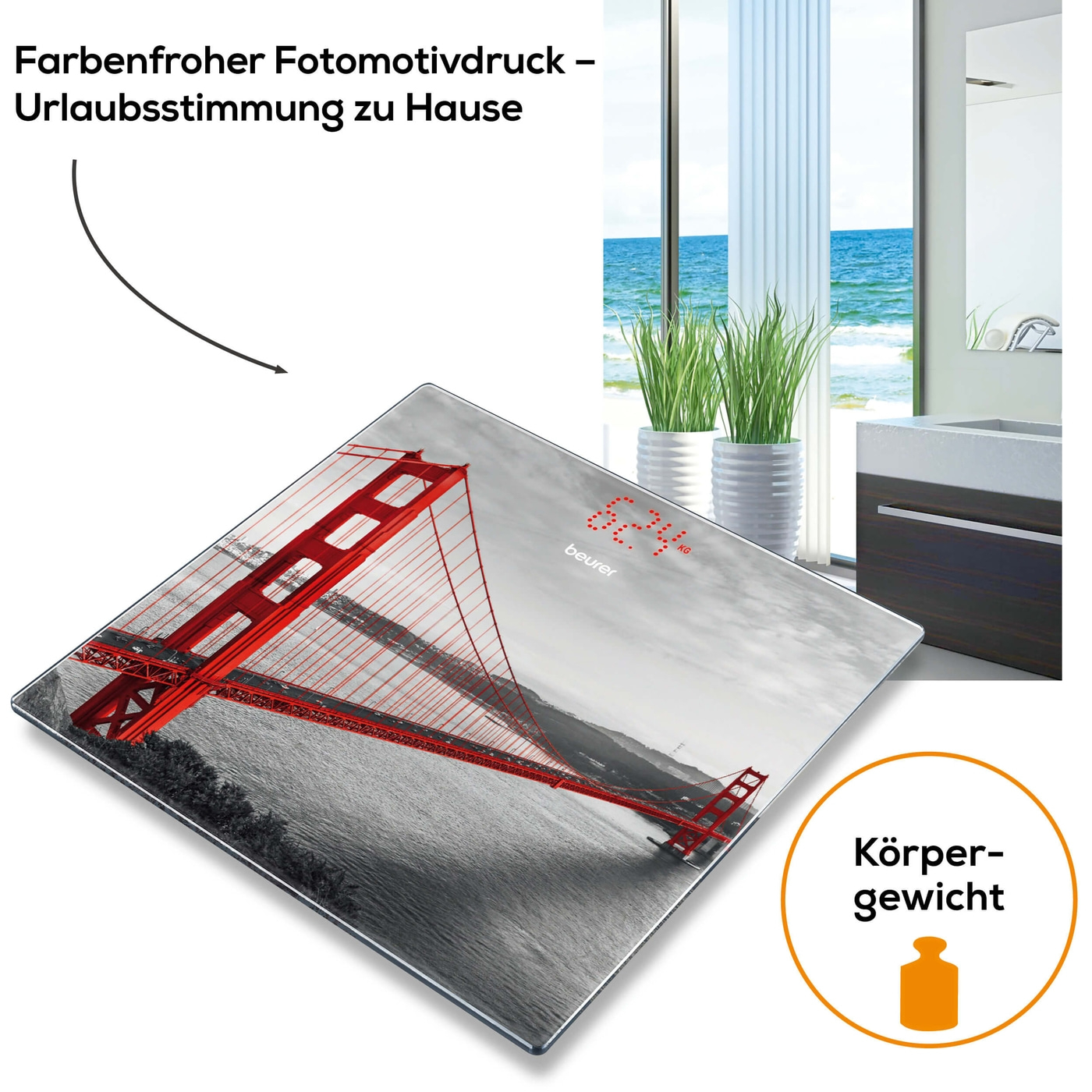 Beurer San Francisco Glaswaage GS 215-Personenwaage aus Glas mit unsichtbarem Magic-Display - bis 180 kg
