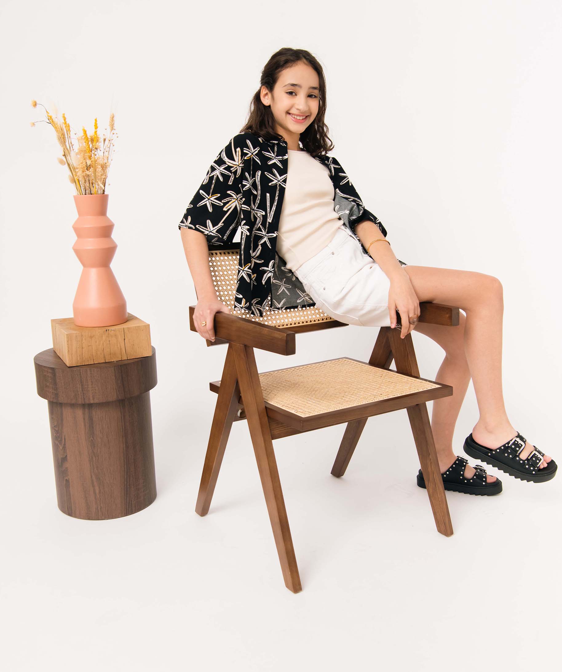 Chemise fille à manches courtes avec motifs palmiers imprime | GEMO