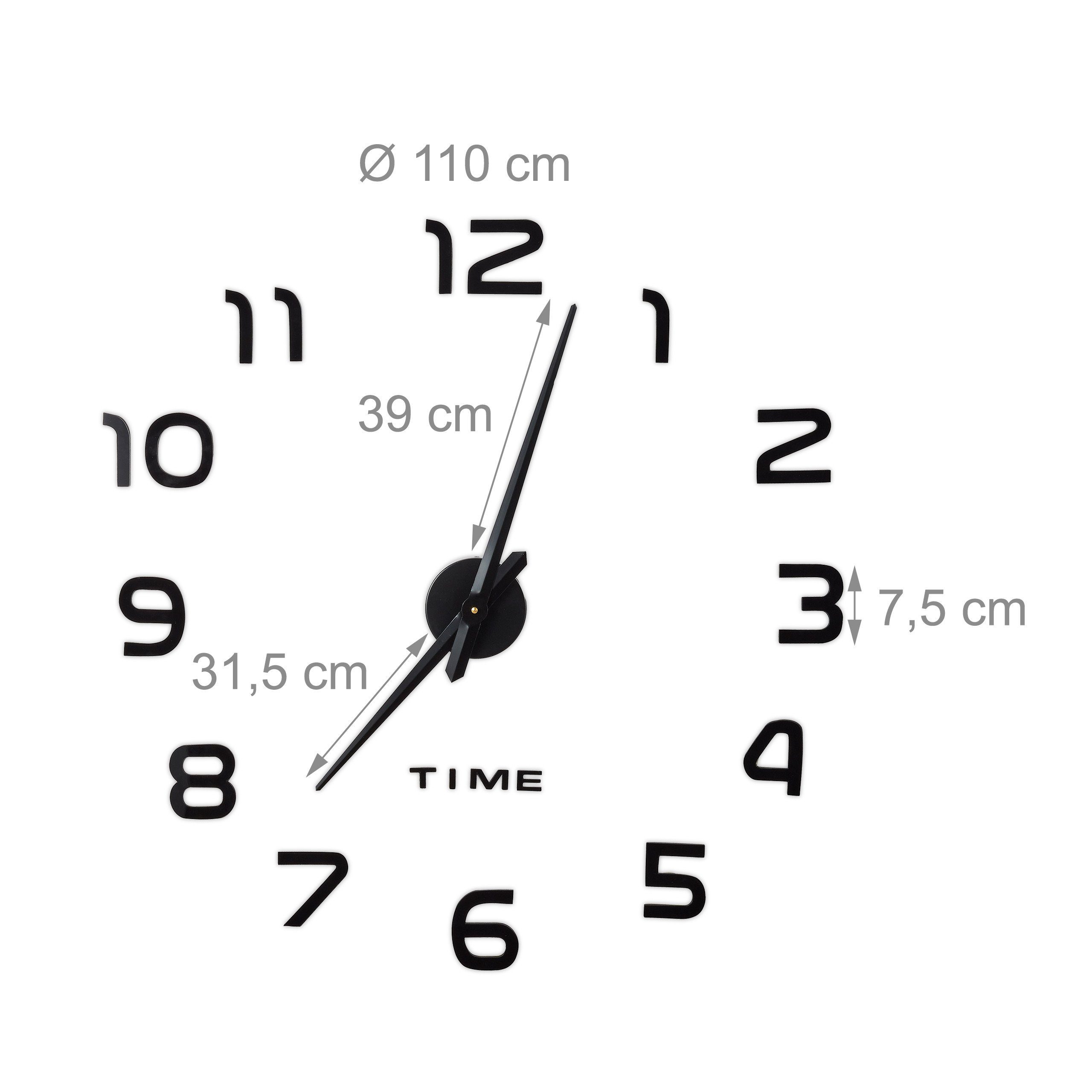 relaxdays Wanduhr DIY Wanduhr mit 3D-Zahlen (Schwarz)