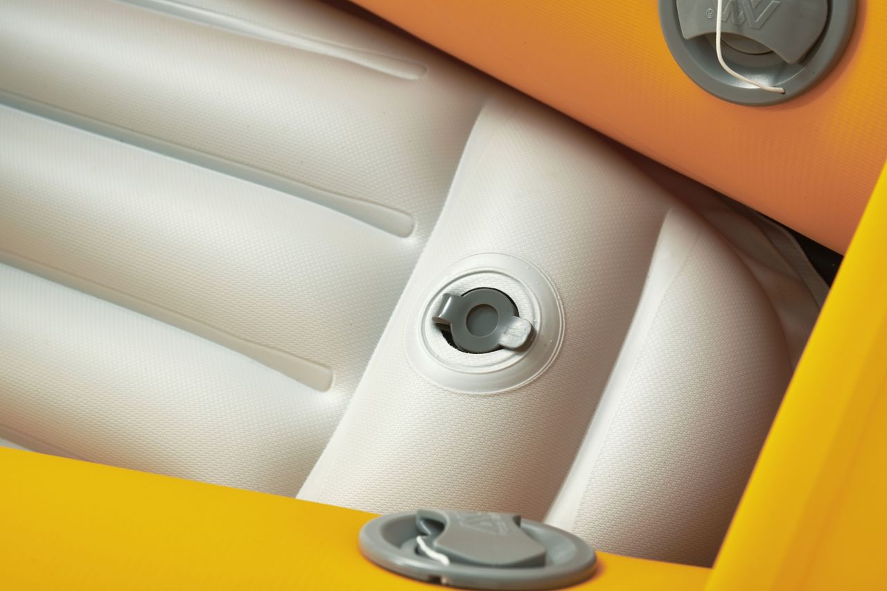 PureHaven Aqua Marina Kajak 412x83 cm für 2 Personen mit Luftsitz verstellbarer Lehne Transporttasche Reparaturset Handpumpe strapazierfähig Grün/Weiß/Orange
