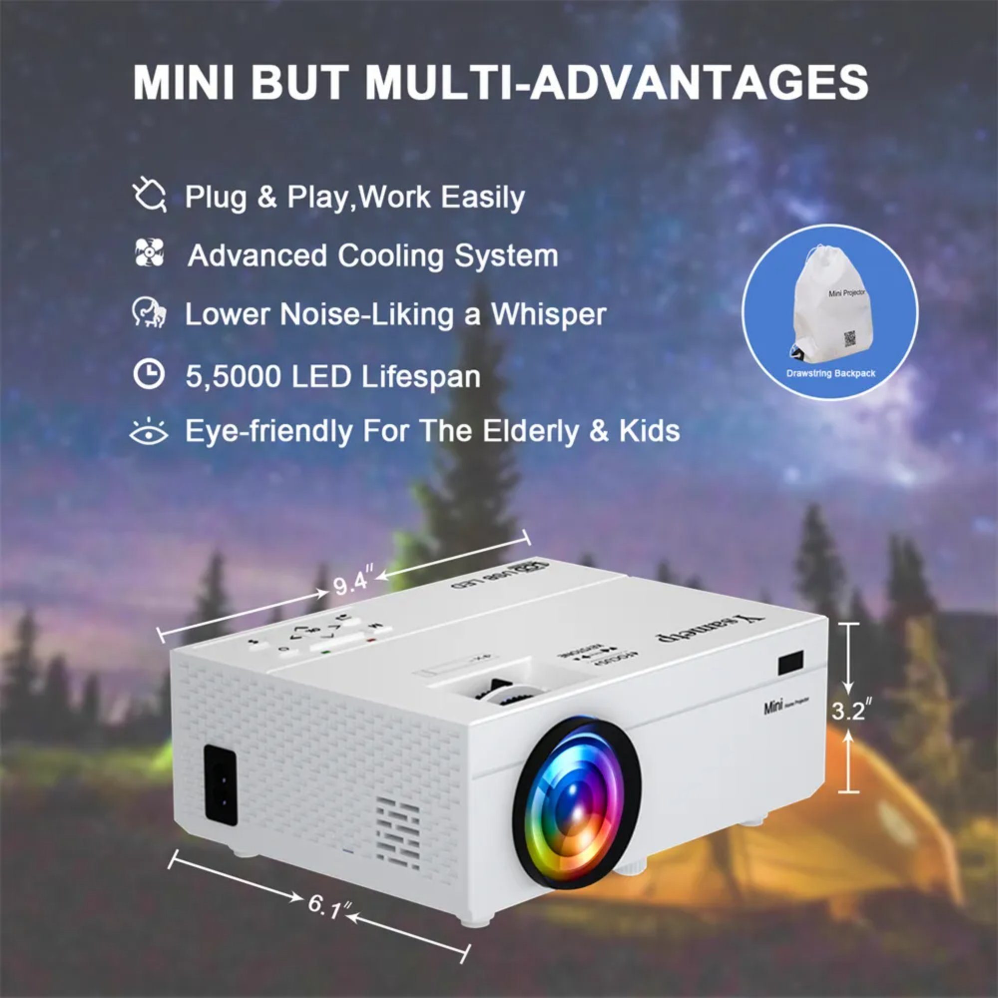 TransJee 1080P HD Projektor WiFi 3D LED Mini Video Theater Heimkino LED-Beamer (10000:1, 1280*720 px, Internetfähig, integriertes Internet, integrierte Lautsprecher)