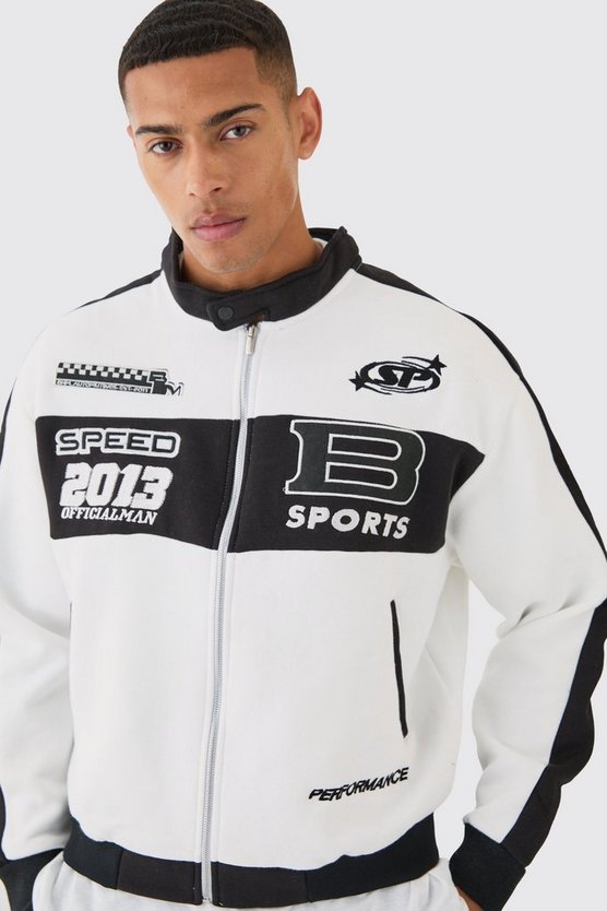 Oversized Boxy Moto Embroidered Jersey Jacket