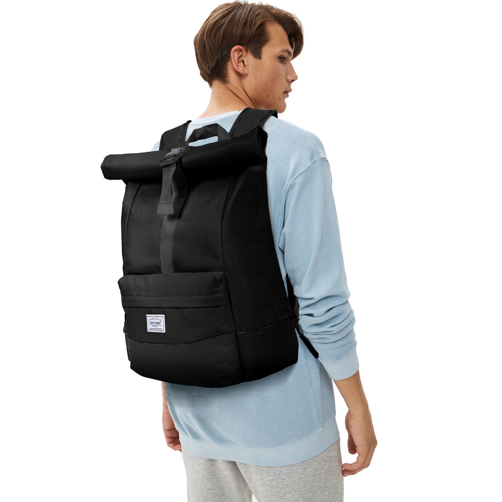 TAN.TOMI Freizeitrucksack Arbeitsrucksack Groß Damen lässiger Rolltop Rucksack Herren Backpack, mit Laptopfach bis 15,6 zoll, Modern Rolltop Daypack
