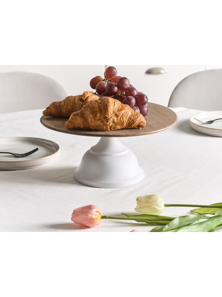 Beliani Tablett BRIOCHE in Weiß/Heller Holzfarbton - (W) 30 x (H) 14 x (L) 30 cm günstig kaufen onesize
