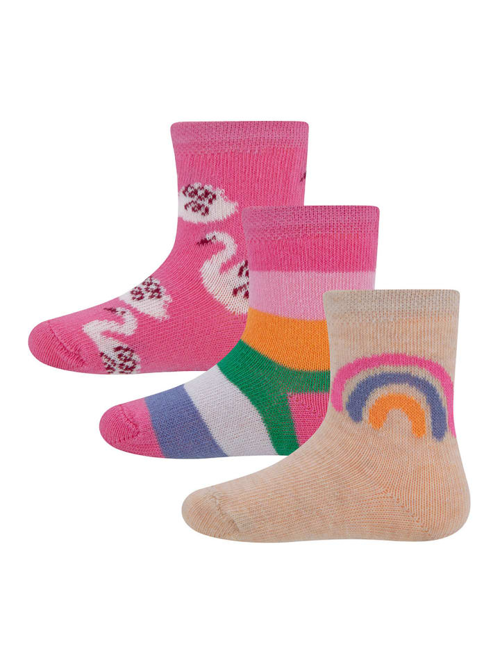 ewers 2er-Set Socken 3er Pack Regenbogen/Ringel/Schwan in wild orchidee-beige mel. günstig kaufen
