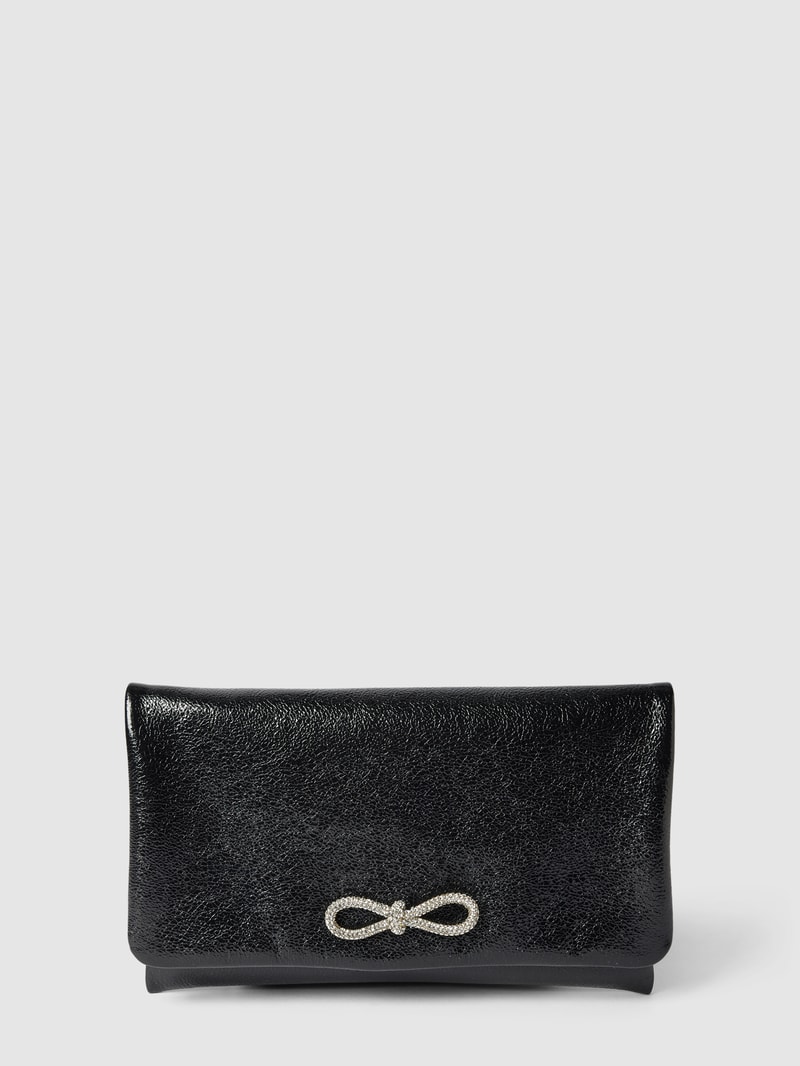 Clutch aus Leder mit Strasssteinbesatz in metallic schwarz