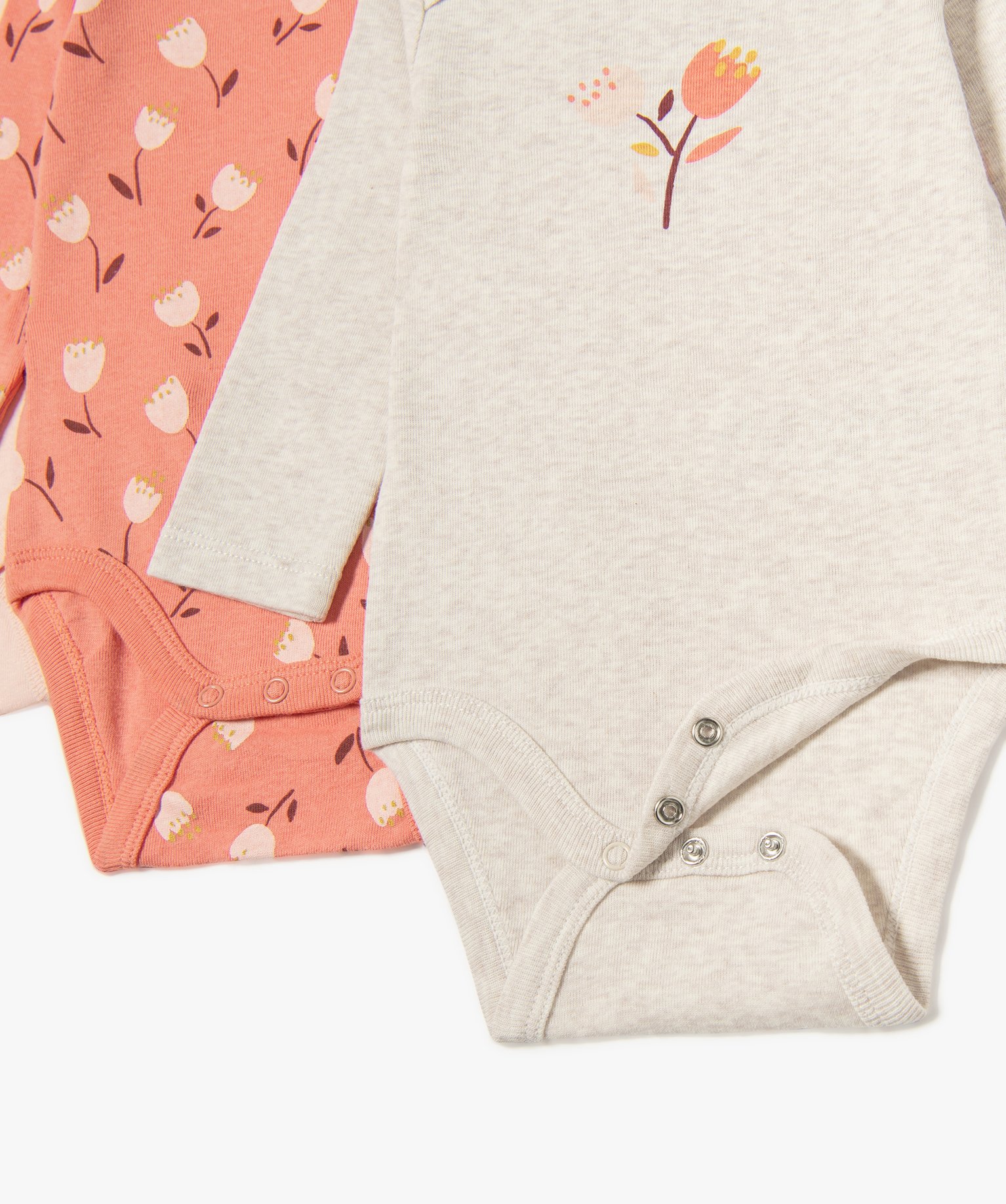 Bodies bébé imprimés à manches longues (lot de 3) rose | GEMO