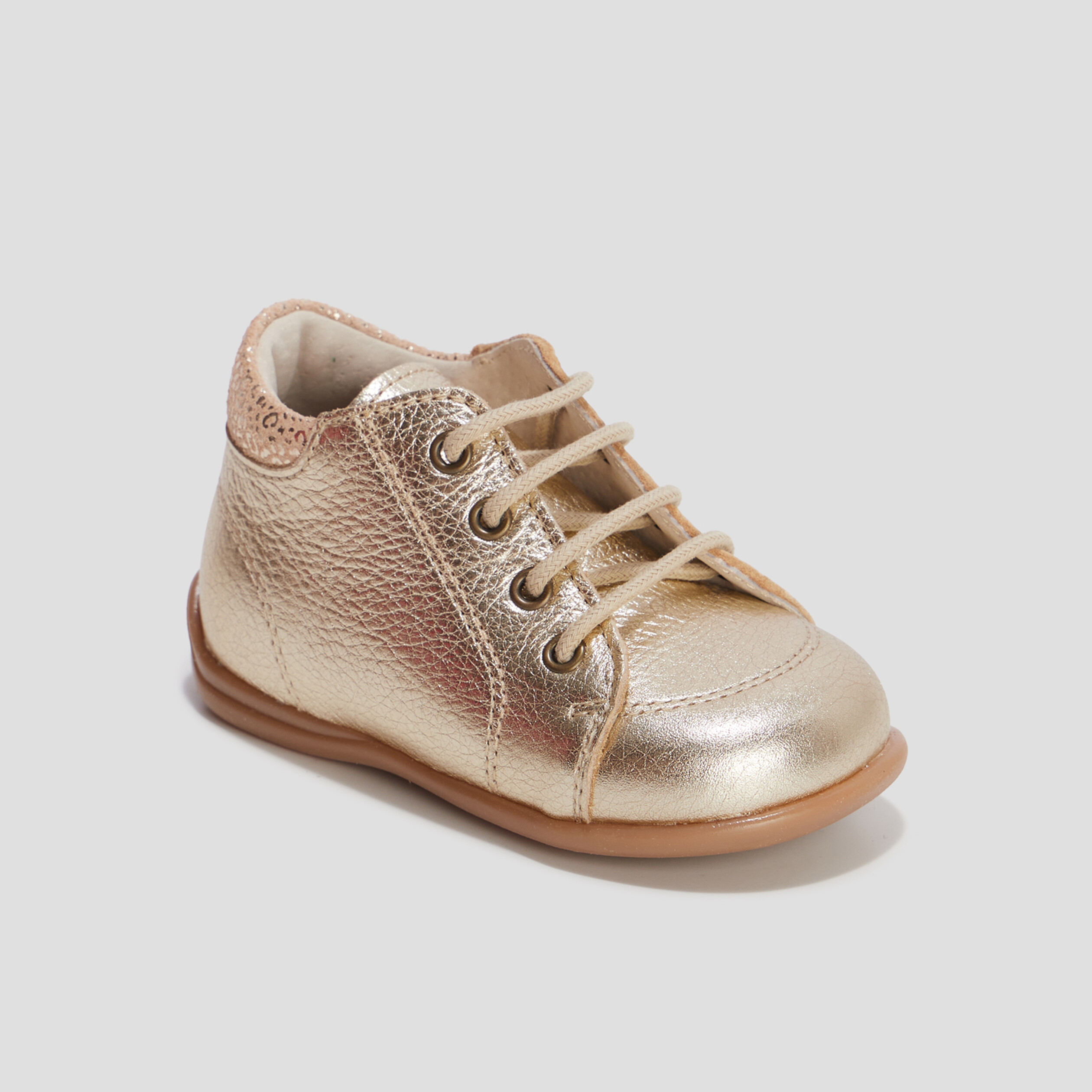 Bottillons à lacets métallisés en cuir jaune or bébé fille | La Halle