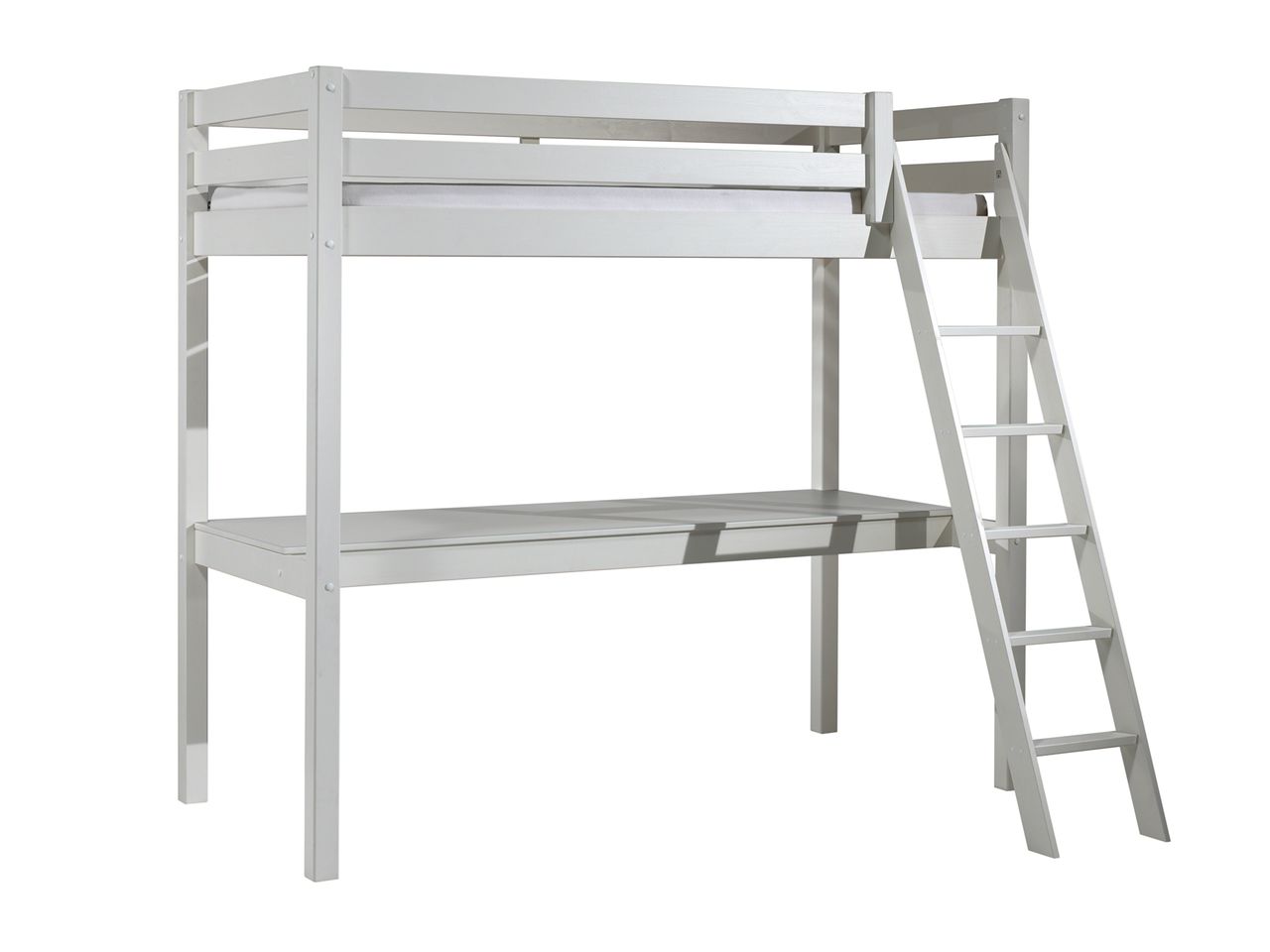 VIPACK Hochbett mit Liegefläche 90 x 200 cm und großer Schreibtischplatte, Ausf. weiß lackiert