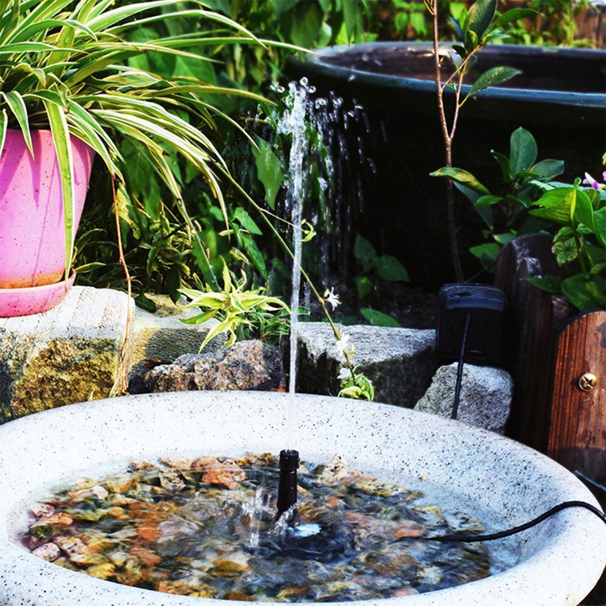 KINSI Solarpumpe Solar Teichpumpe, Garten-Wasserpumpe, kleine Teich-Brunnen, Springbrunnen für den Außenbereich, Garten- und Terrassenbrunnen