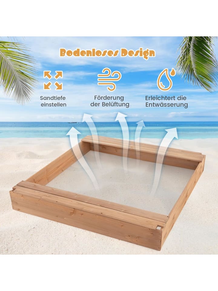COSTWAY Sandkasten mit Dach 124x123x134cm in Beige günstig kaufen onesize