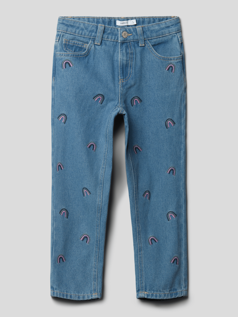 Mom Fit Jeans mit Motiv-Stitching Modell 'BELLA* in blau