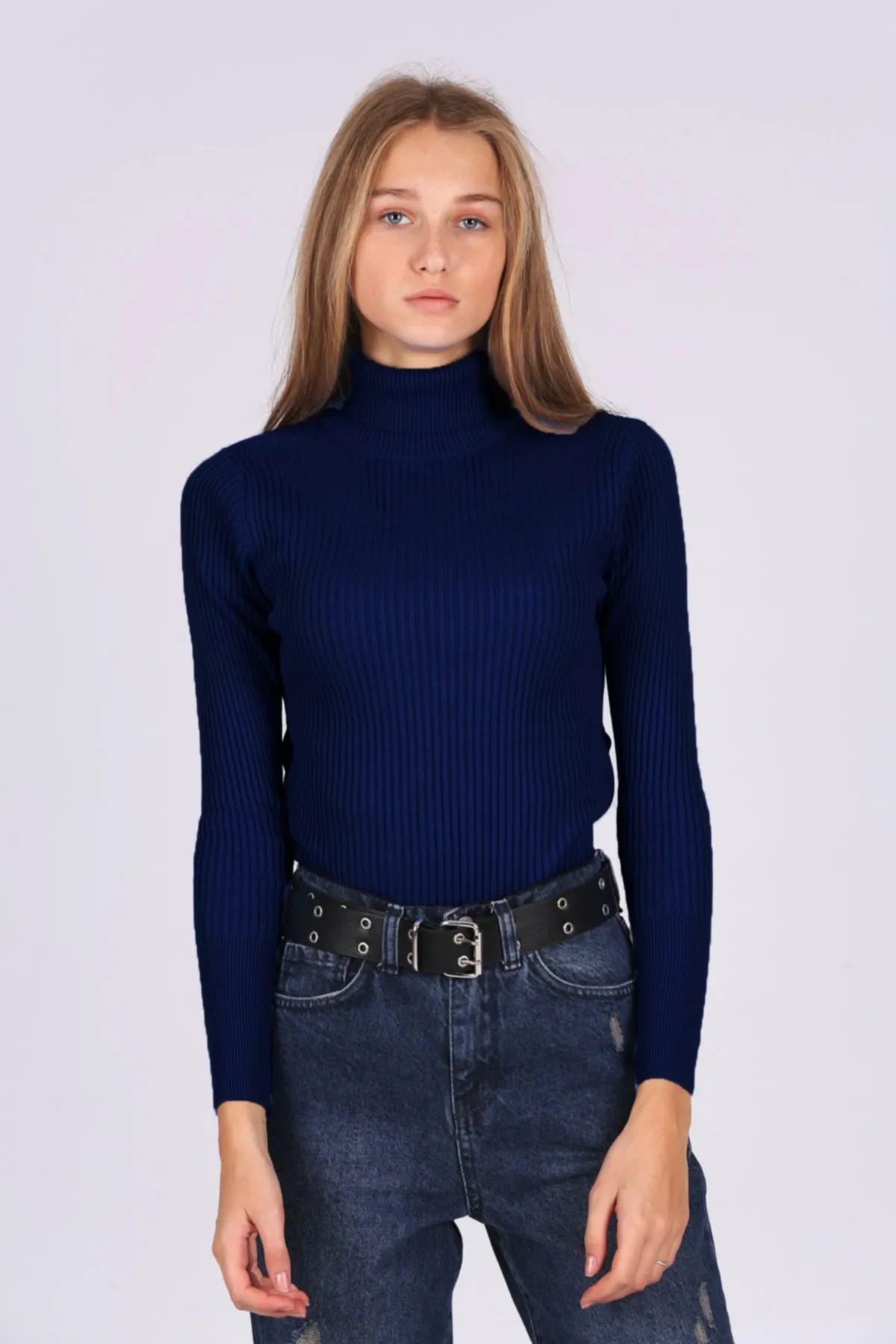Bigdart  10311 Zweiteiliger Rollkragenpullover in Weiß und Indigo