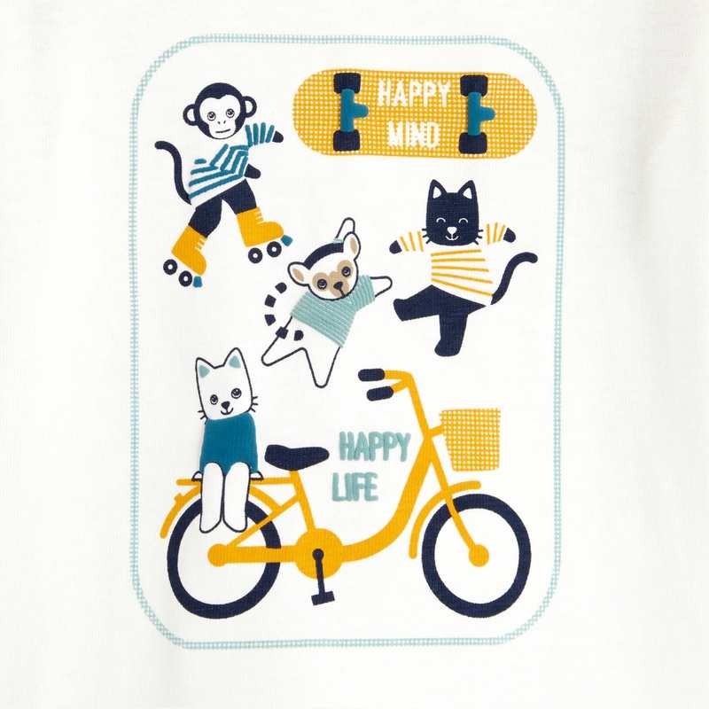 T-shirt color block animaux blanc bébé garçon