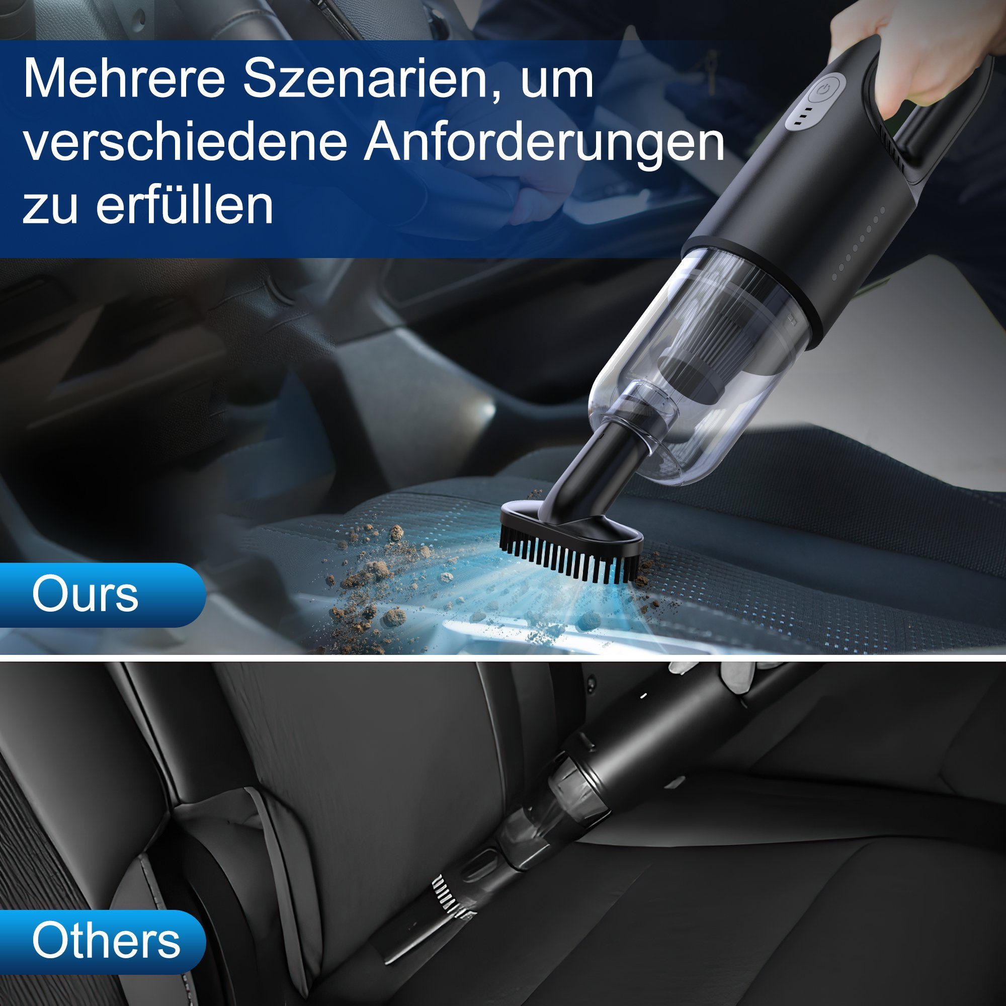 Tisoutec Akku-Handstaubsauger Handstaubsauger,Autostaubsauger 12000Pa & Mit 6000mA-Akku,Staubsauger, Multifunktionaler Staubsauger für Haus,Haustier und Auto,Leistungsstarker Handstaubsauger für Nass und Trocken