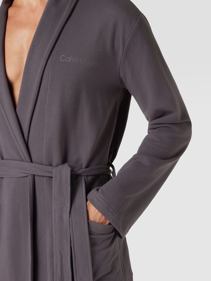 Bademantel mit Label-Print Modell 'ROBE' in dunkelgrau