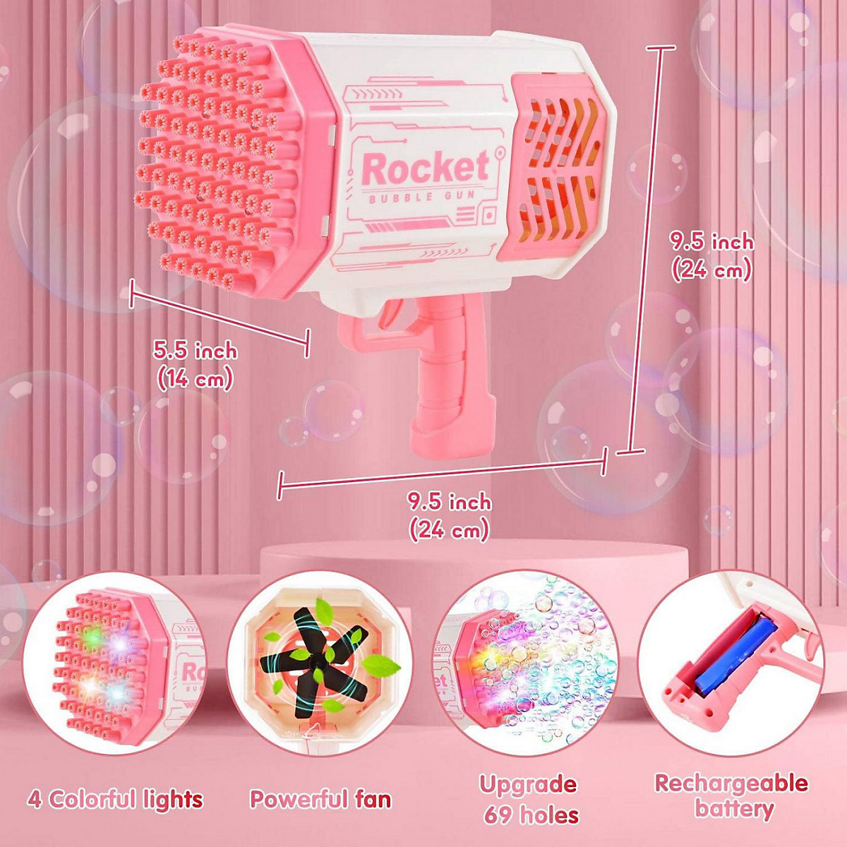 Seifenblasenmaschine Bubble Machine Elektrische Wasserpistole Outdoor Spielzeug - 69 Löcher Seifenblasen Hochzeit Toy Gun Mit Lichtern - Bubble Für Halloween Party Hochzeit Bubble 69 Loch Seifenblas