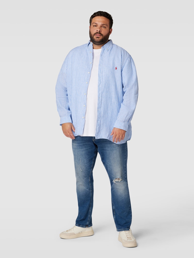 PLUS SIZE Leinenhemd mit Streifenmuster in hellblau
