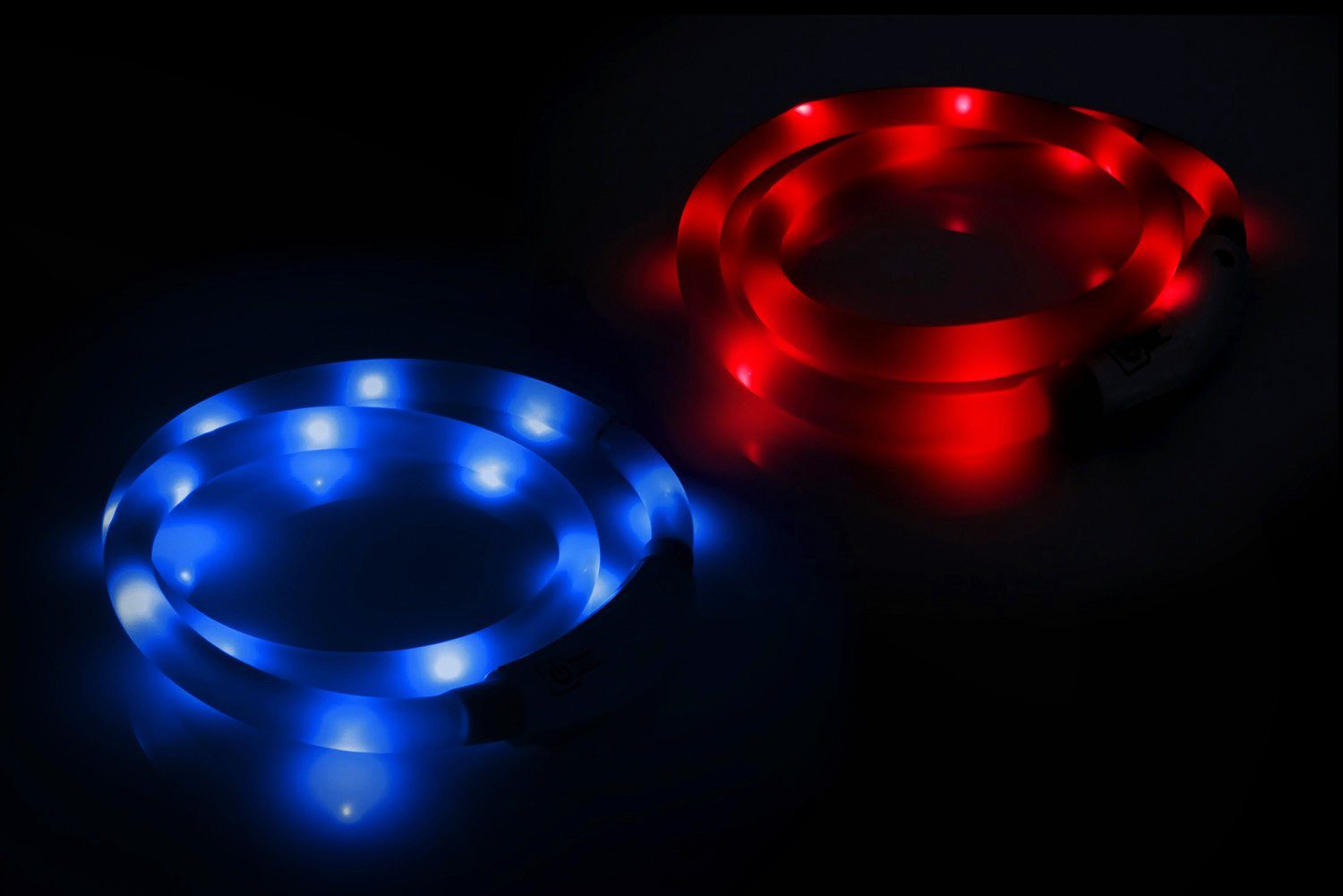 PRECORN Hundehalsbandleuchte LED Silikon Leuchthalsband Sicherheits Hunde-Halsband Set USB Rot/Blau