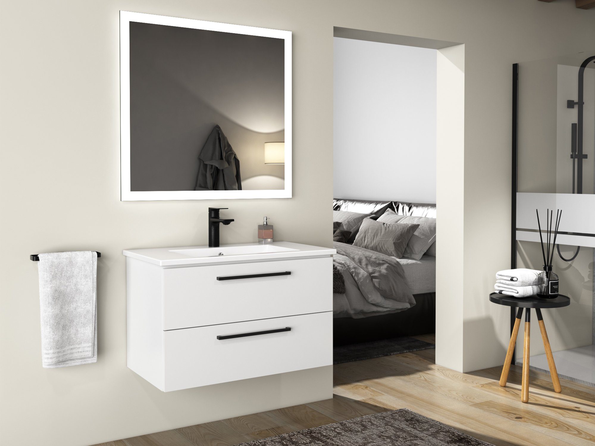 Aqua Bagno Badmöbel-Set Badmöbel 80cm inkl. Keramikwaschtisch Möbel-Wascht, (2-St)