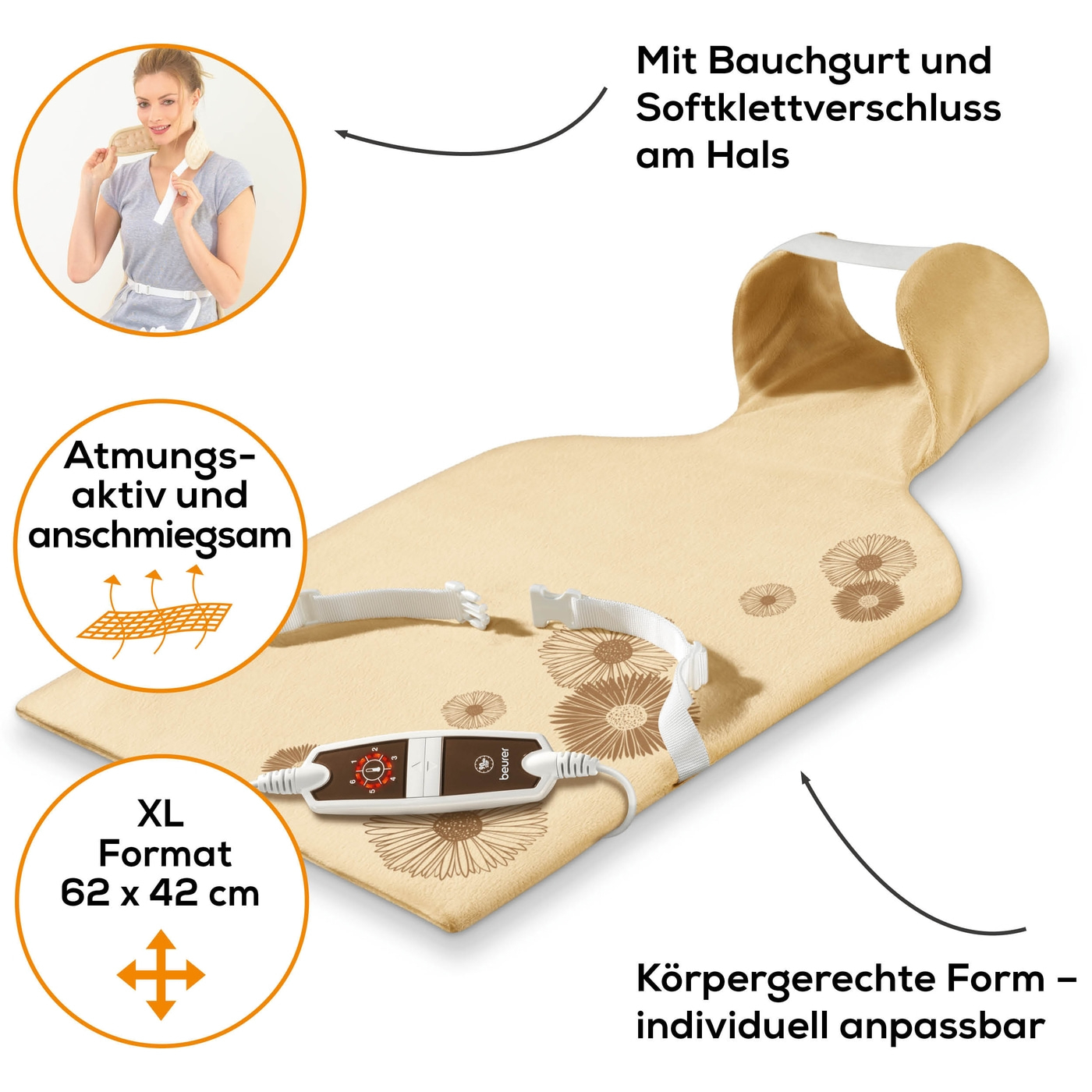 Beurer Rücken-/Nacken-Heizkissen HK 58 Cosy-Heizkissen für Nacken & Rücken mit praktischer Befestigung