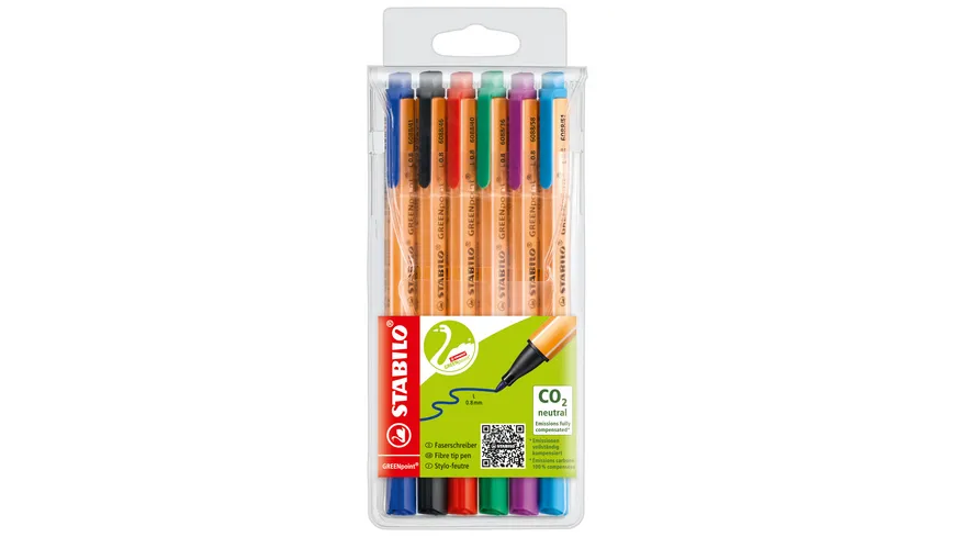 STABILO® Umweltfreundlicher Filzschreiber - STABILO GREENpoint - 6er Pack - mit 6 verschiedenen Farben sortiert