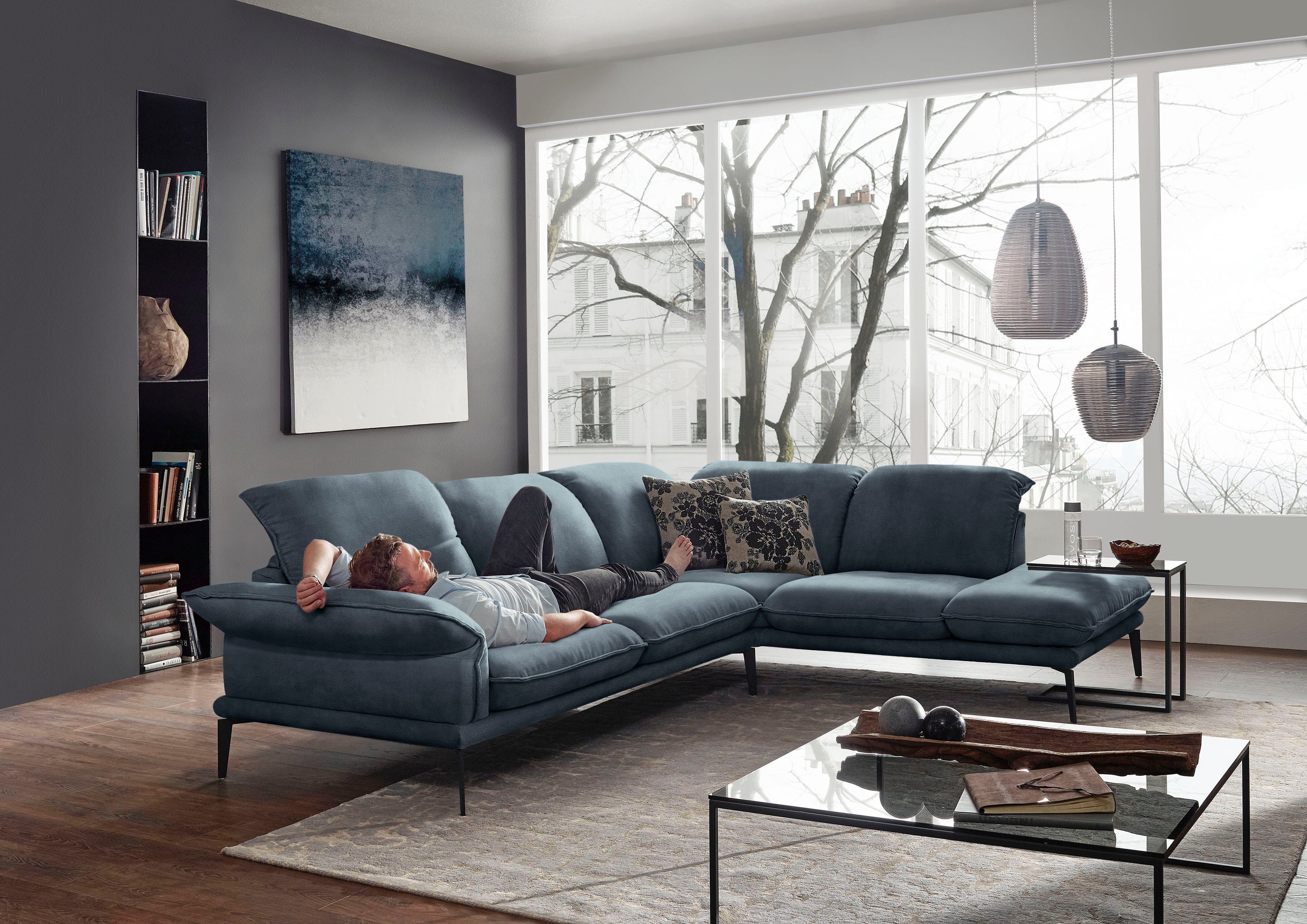 W.SCHILLIG Ecksofa sherry, mit Kopfstützenverstellung, Winkelfüße in Schwarz, Breite 302 cm