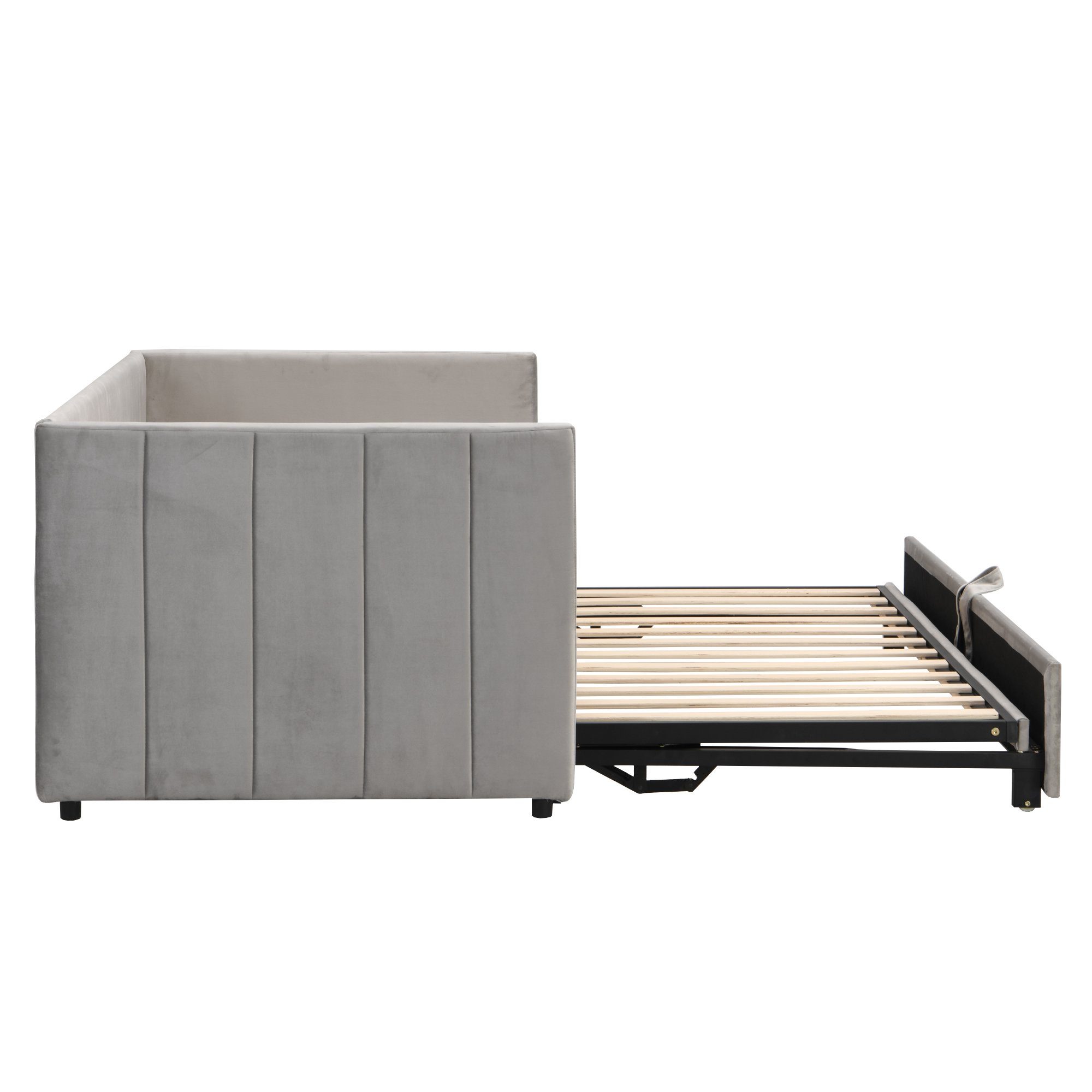SOFTWEARY Schlafsofa Ausziehbett mit Bettfunktion, inkl. Lattenrost, 90x200 cm/180x200 cm, Samt