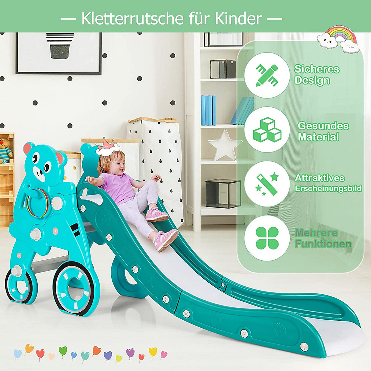 Kinderrutsche Bärenmuster mit Basketballkorb