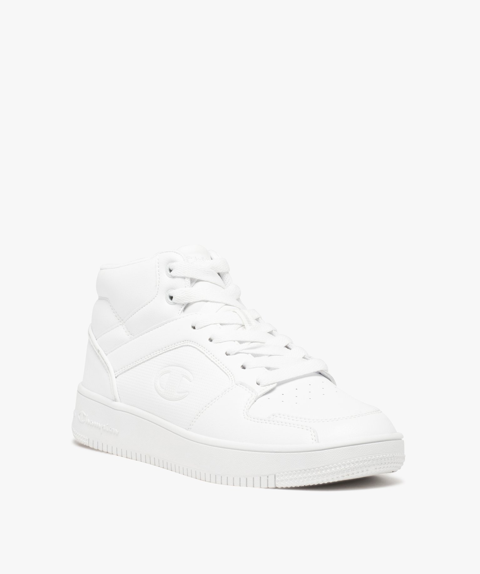 Baskets homme mid-cut unies à col matelassé et à lacets -... blanc | GEMO