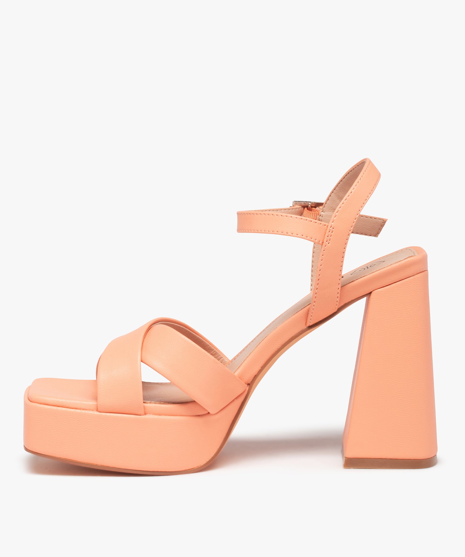 Sandales femme unies à talon flare haut beige | GEMO