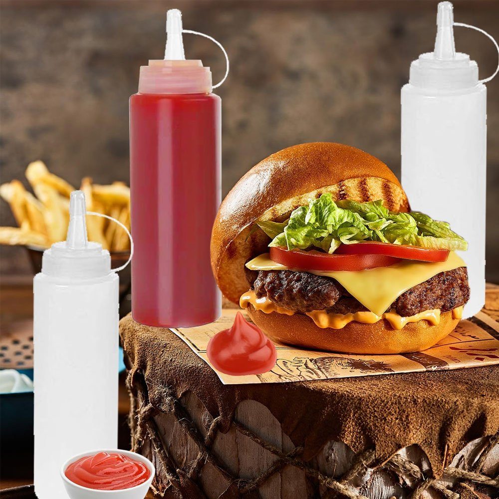 Sarfly Gewürzbehälter Queeze Flasche aus Kunststoff, 6 Stück 8oz Plastik Quetschflasche, (BPA Frei, Aufbewahrungsbehälter für Ketchup/Mayo/Soßen, Saucenflasche, 6-tlg), für Home & Restaurant