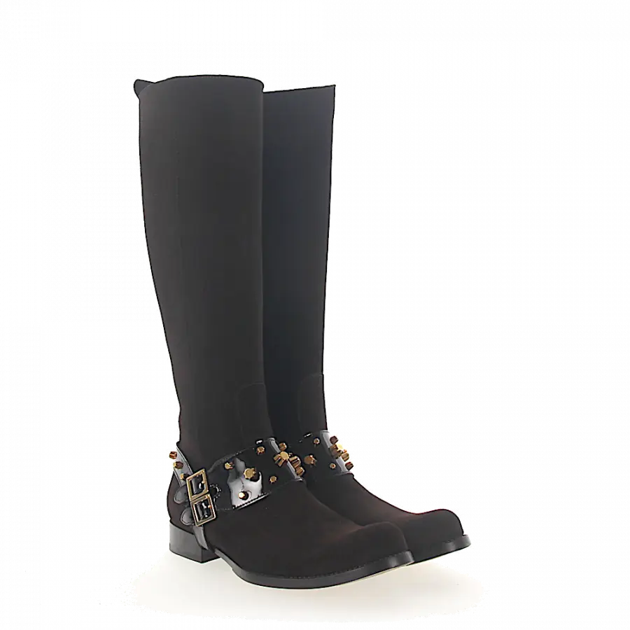Dsquared2 - Stiefel Glattleder Veloursleder Clamp-Schnalle Metallverzierung Zierschnalle braun - braun