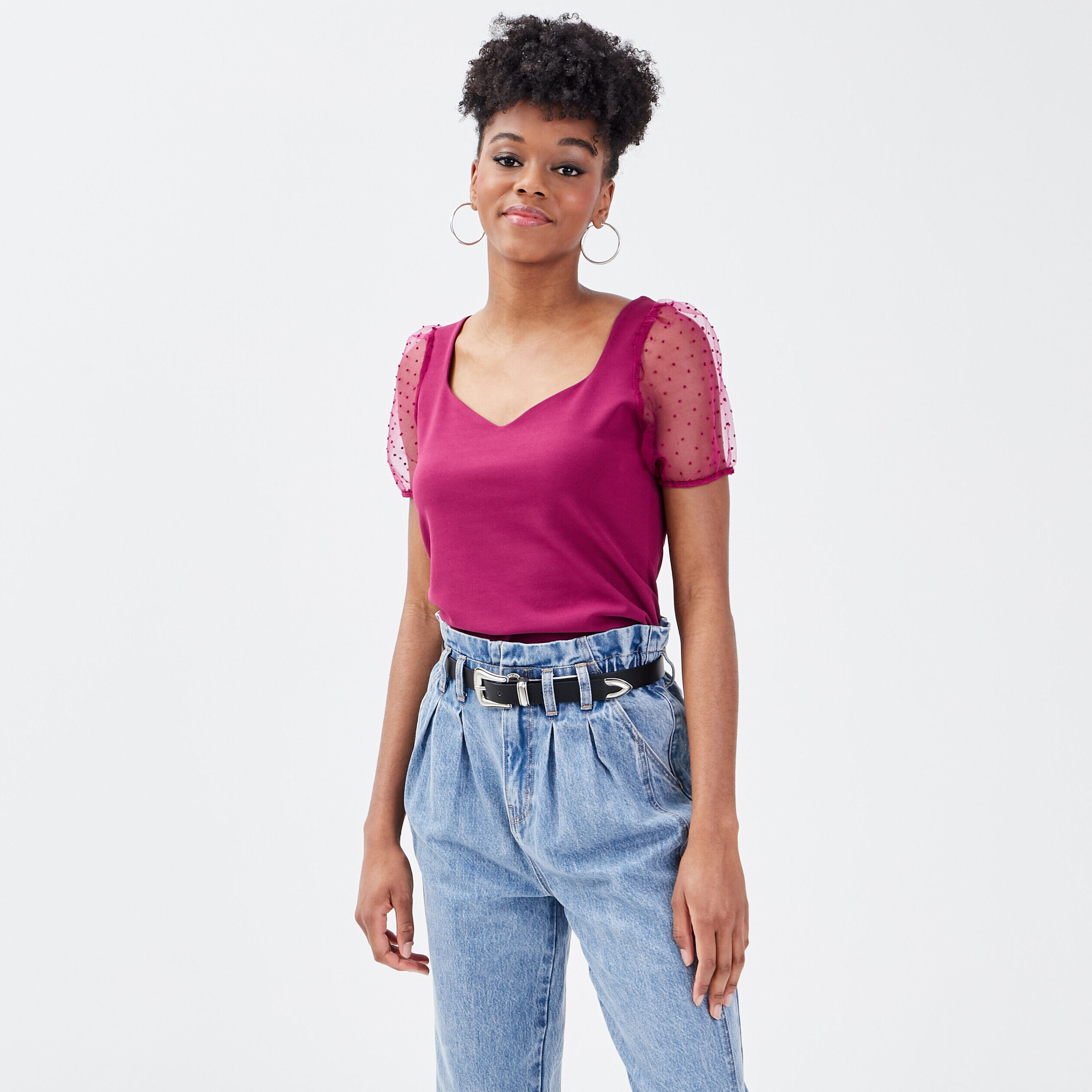 T-shirt manches courtes violet foncé femme | Cache Cache