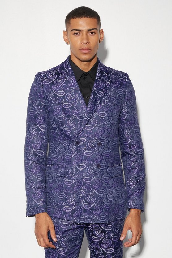 Zweireihiger Slim-Fit Paisley-Print Jacquard-Blazer