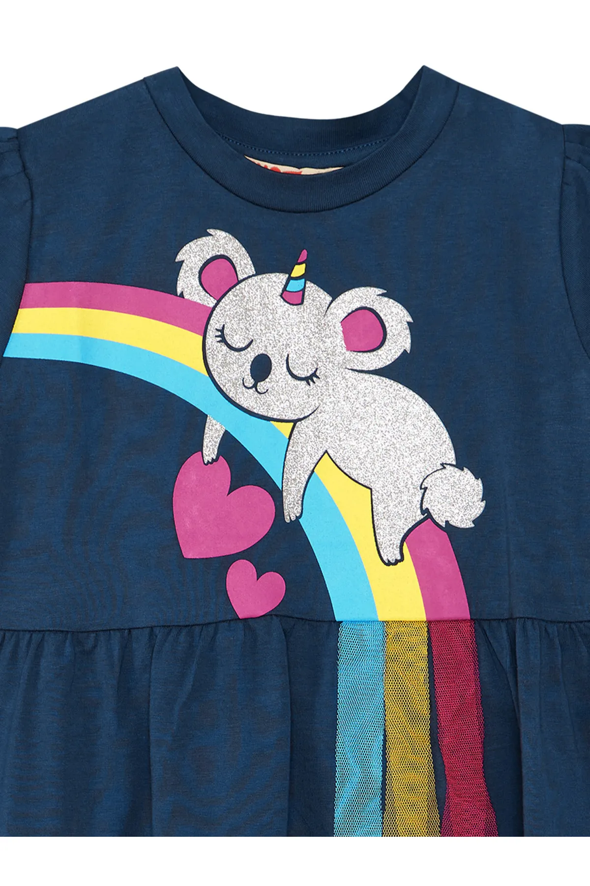 Denokids  Marineblaues Mädchenkleid aus gekämmter Baumwolle von Koala Cotton