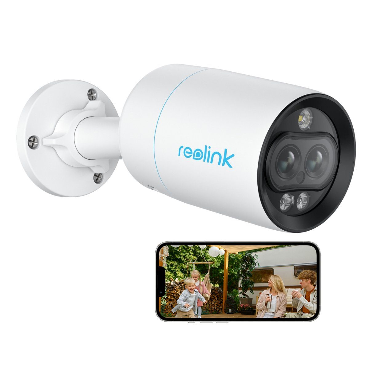Reolink 4K Intelligente Dual-Objektiv PoE P330M Überwachungskamera (Außenbereich, Farbnachtsicht, Weitwinkel- und Nahansicht, Personen-/Fahrzeugerkennung)
